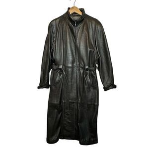 LEATHER LIMITED Vintage Full Length Black Trench Coat With Liner Size Large